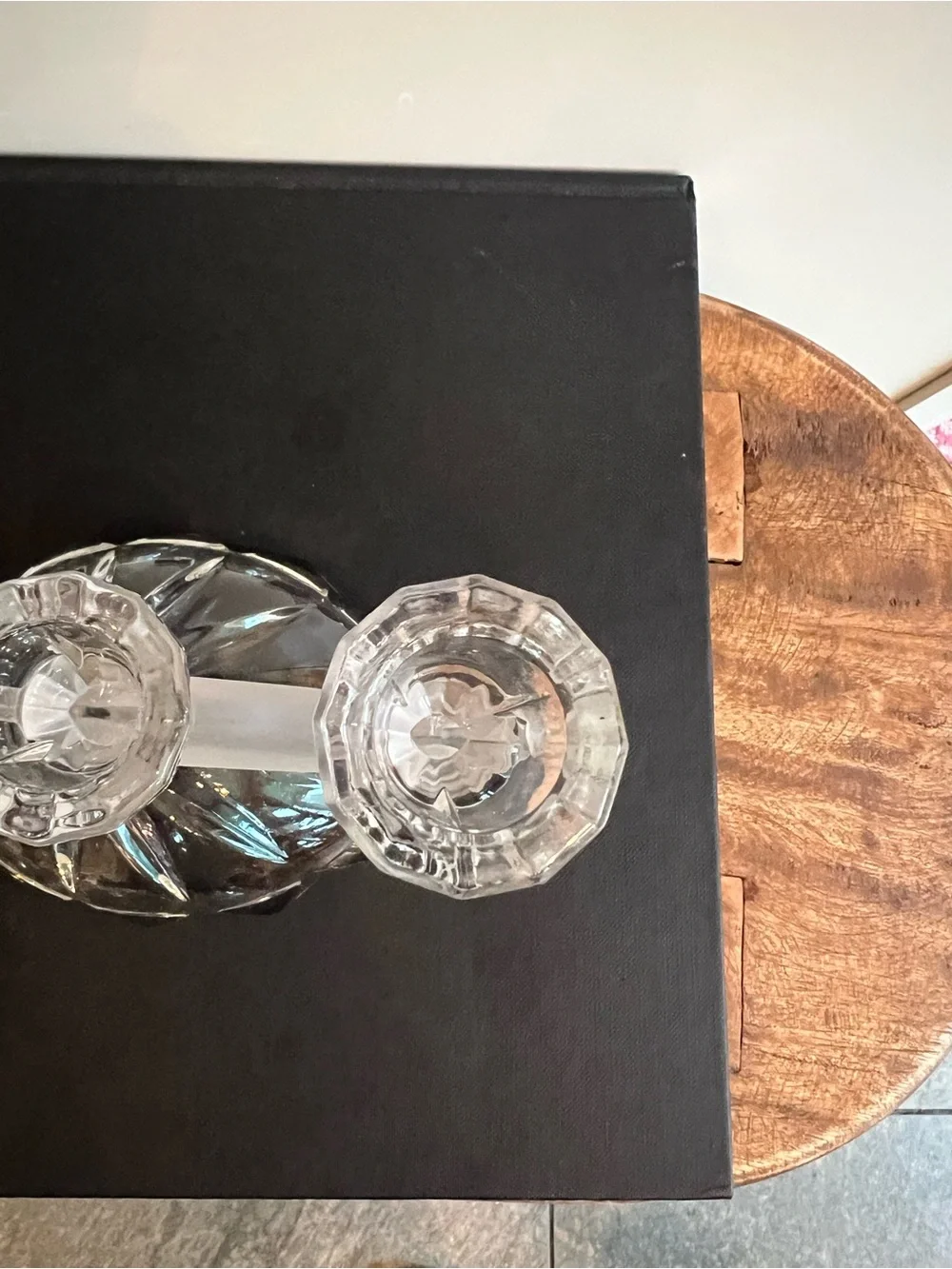 Glass candle holder Features a unique asymmetrical 